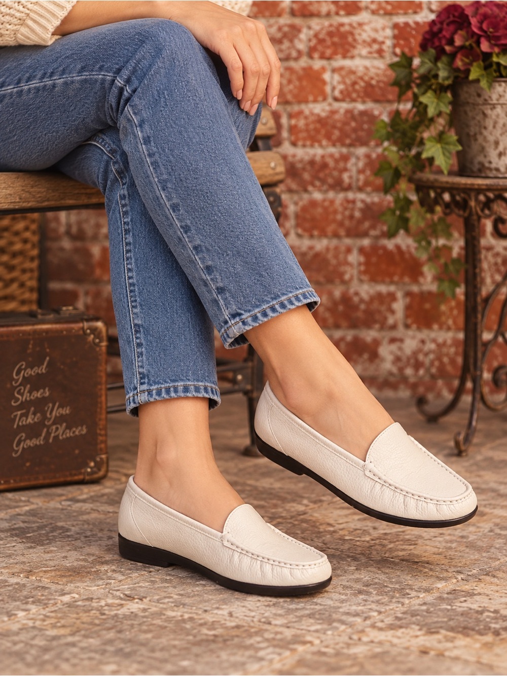 SAS Simplify Everyday Pearl White Slip On Loafers
